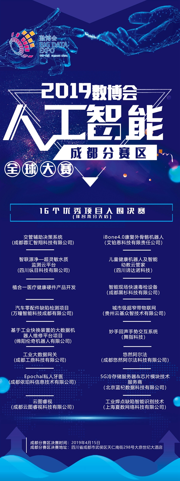 2019人工智能全球大賽成都分賽區(qū)16個(gè)項(xiàng)目獲決賽入場(chǎng)券